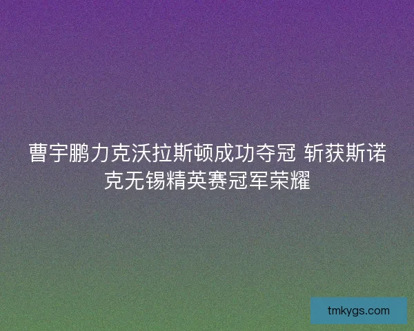 曹宇鹏力克沃拉斯顿成功夺冠 斩获斯诺克无锡精英赛冠军荣耀